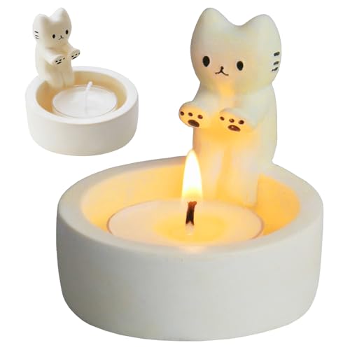 Katzen Kerzenhalter, Cartoon Katzen Teelichthalter mit Wärmenden Pfoten, Niedliche Cat Candle Holder, Geschenke Für Katzenliebhaber, Wohnzimmer Schlafzimmer Deko Tischdeko von xinrongda