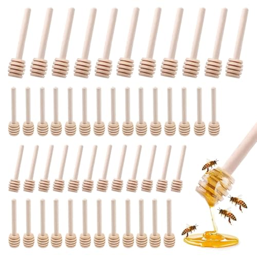 50 Stück Honiglöffel Holz Set, Mini Holz Holzlöffel Honig Marmelade Honig Kleine Honeysticks 8 cm zum Hochzeit Geburtstag Babydusche Weihnachten Party Sammeln Rührstab Stick von xocome