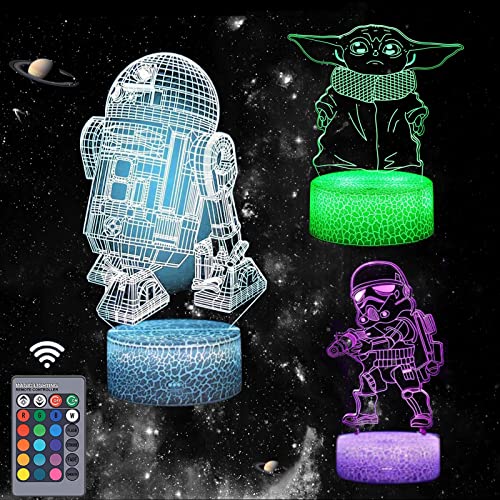 xocome Star Wars Nachtlicht mit 3D-Illusion, 3 Muster und 16 Farbwechsel, automatische Abschaltung mit Smart Touch und Fernbedienung für Heimdekoration Star Wars-Geschenk für Jungen von xocome