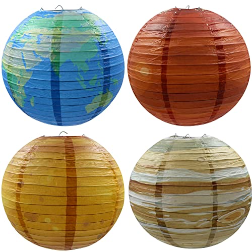 Papierlaterne Laterne Planet Lampenschirm Lampions - rund Bunte Hängende Papierlaternen Ballon Hängen für Garten, Party Dekorationen, Hochzeit, Geburtstag, Baby Shower, 30cm, 4 Stück von xtemtoamz