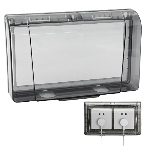 Steckdosenabdeckung Schalter Abdeckungen Stecker Box - 86 Flip Outlet Wasserdicht Wandschalter Steckdose, 2 Fach Schalt, für Badezimmer, Zuhause, Draußen, Schwarz Transparente von xtemtoamz