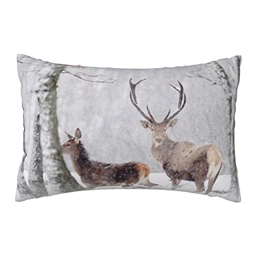 Kissenbezug Niedlicher Hirsch-Tier-Winter-Schnee-Wildes Tier-Naturlandschaftsdruck Kissenbezüge Superweicher Kissenhülle Weiche Kissen Bezug Für Zuhause Wohnzimmer Schlafzimmer 40x60 cm von xujianhuaxuyoubinbaihuodian