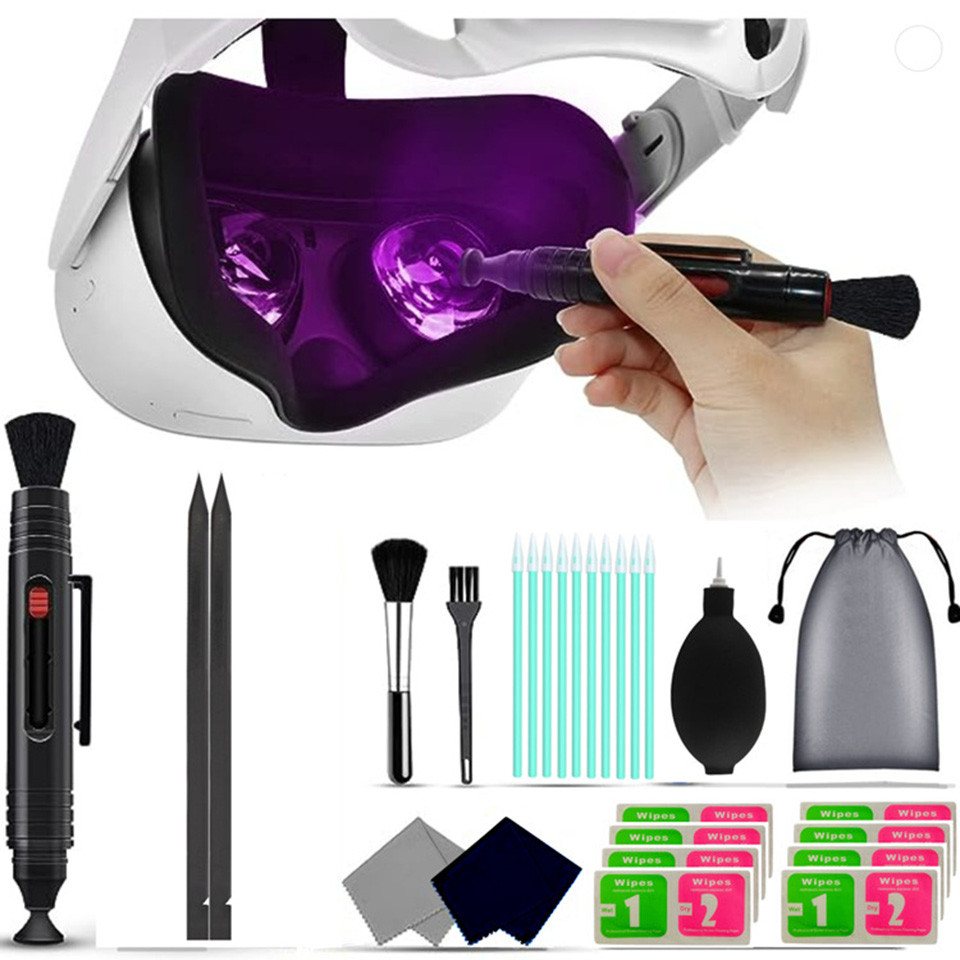 yhroo Reinigungsbürsten-Set VR-Headset-Reinigungsset mit verschiedenen Bürsten, Aufbewahrungstasche zum Mitnehmen für die Warenreinigung, (Kompatibel mit Vision Pro/Quest 3/Quest 2, 1-tlg., Linsenstift-Reinigungsset für VR-Headset/Xbox/Kamera), VR-Reinigungsset, schützt die Linse vor Sonnenlicht und Kratzern von yhroo