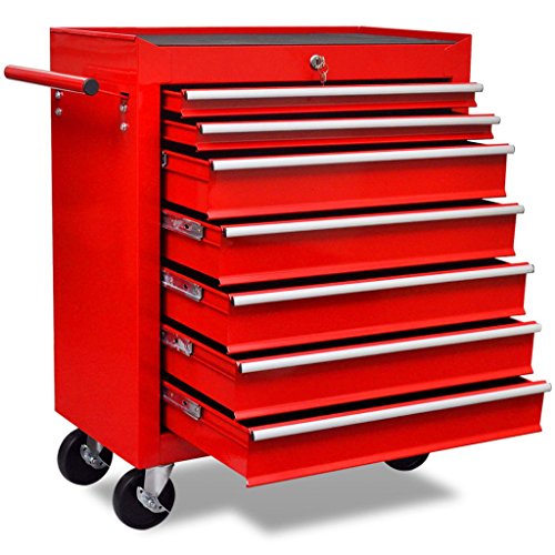 yorten Werkstattwagen Werkzeugwagen mit 7 Schubladen und 4 Lenkrollen Stahl 690 x 330 x 772 mm (L x B x H) Rot von yorten