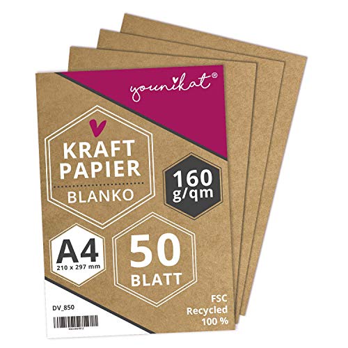 younikat 160 g/m² Recycling Design-Kraftpapier I DIN A4 I 50er Set I in Blanko zum selbst-gestalten I DIY I Briefpapier Briefbögen Geschäftsausstattung I Vielseitig zum schreiben malen I dv_850 von younikat