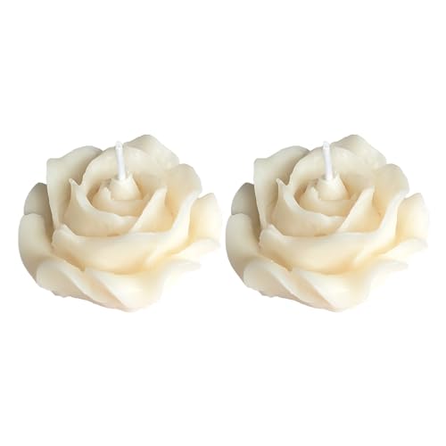 Rosenkerze 2er Dekokerze Standkerze Rosenblüte handhemacht in Weiß in Geschenkbox, ca. 4x2 cm von your castle