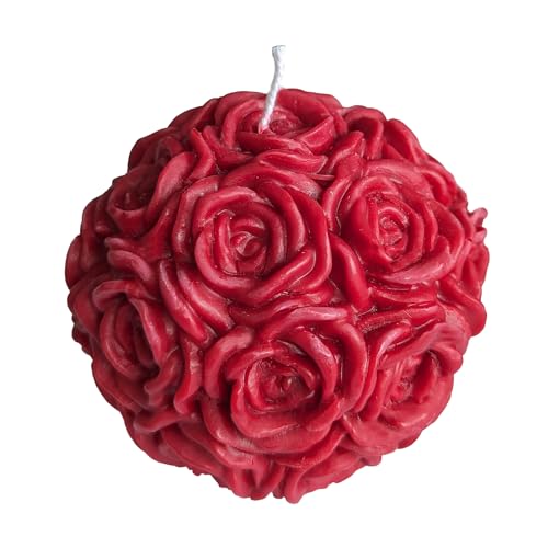 Wohnsinn Rosenkugel-Kerze mit Rosenrelief Dekokerze in Rot handgemacht in schwarzer Geschenkbox, 10x10x9cm von your castle