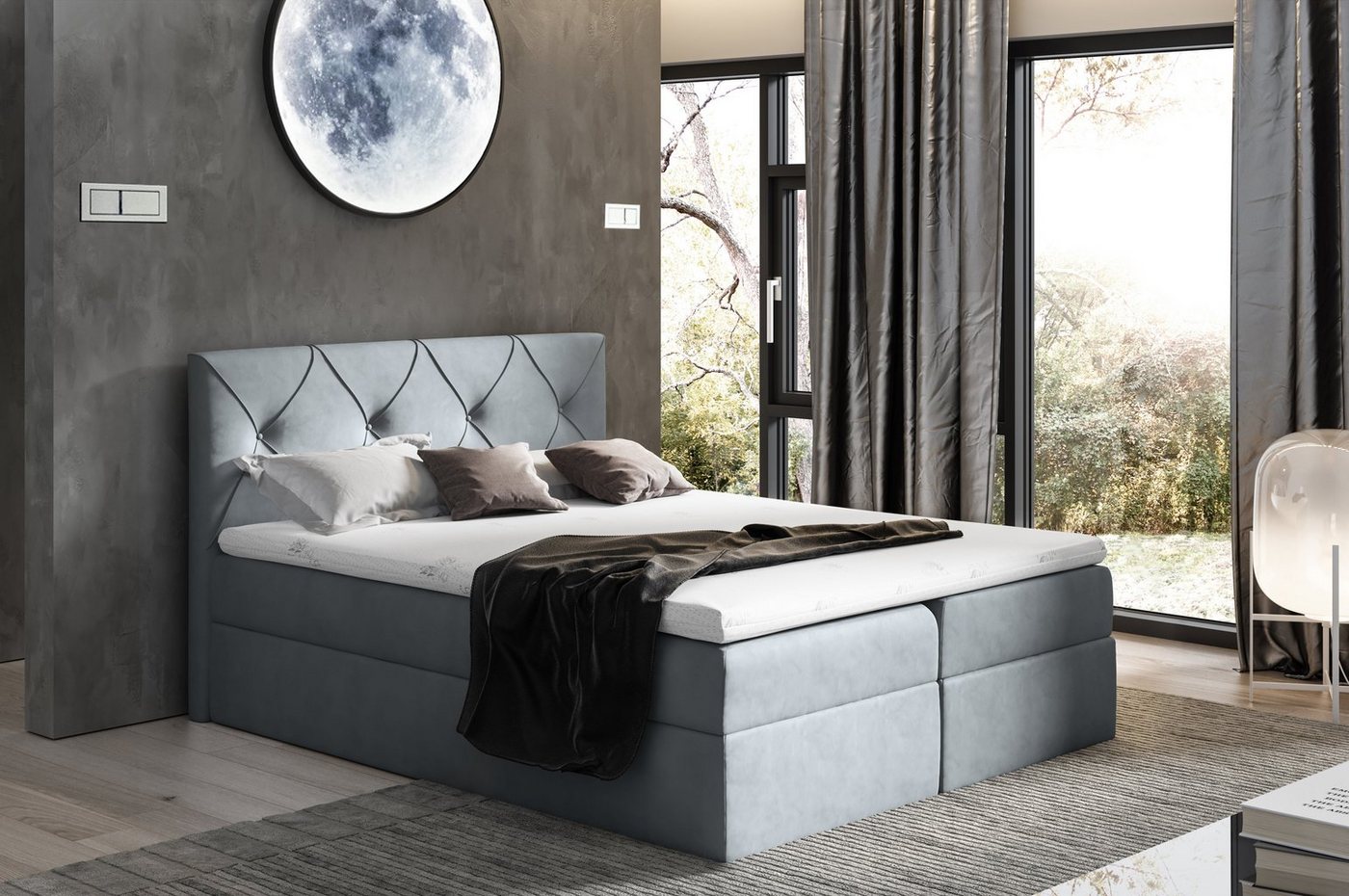 yourhouse24 Boxspringbett Smaragd mit 2 Bettkästen, Doppelbett mit Bonell-Matratze + Topper von yourhouse24