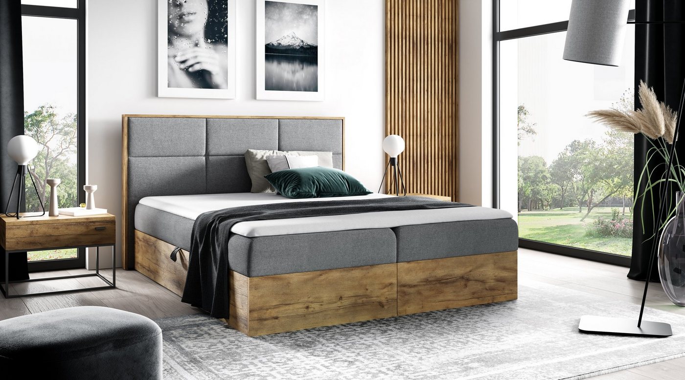 yourhouse24 Boxspringbett Wood II mit 2 Bettkästen, Doppelbett mit Bonell-Matratze + Topper von yourhouse24