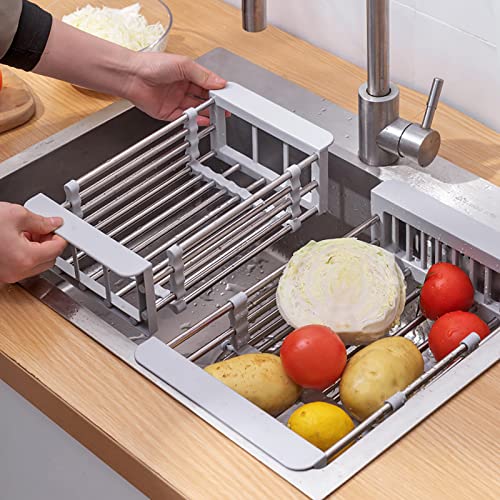 yufana Spülbecken Organizer, Erweiterbares Abtropfgestell, Schwammhalter Küchen Organizer Edelstahl, Verstellbarer Geschirrabtropfkorb, Kitchen Sink Organizer Storage Rack(Klein, Silber) von yufana