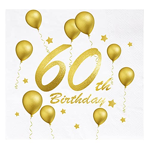 Servietten Geburtstag Gold Servietten 60. Geburtstag, Servietten 33x33 cm 20 Stück Happy Birthday Servietten for Frau Mann 60iger Geburtstag Deko Tischdeko Geburtstag Sparkling Celebration von yumcute