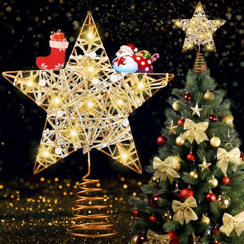 Weihnachtsbaumspitze, Baumspitze Weihnachten Weihnachtsbaum Stern mit 10 LED Weihnachtsstern Beleuchtet Weihnachtsdeko Topper Weihnachtsstern Baumspitze Batteriebetrieben für Weihnachten Party Deko von yumcute