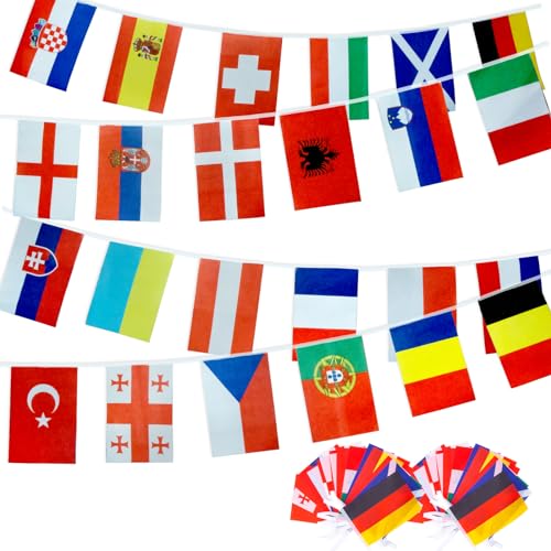 Yumcute 2 Stück Flaggen Der Welt, Europäische Weltmeisterschaft Flagge Wimpelkette Flaggen Perfekte Dekorationen für Fußball EM 2024 Deko Bar von yumcute
