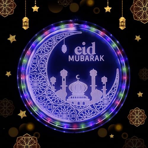 yumcute Eid Ramadan Fenster Lichter,8 Zoll 36 LEDs Muslim Mubarak Hängende Lichter mit Saugnapf Tragbar,LED Muslim Eid Ramadan Deko Licht für Außen Innen Party von yumcute
