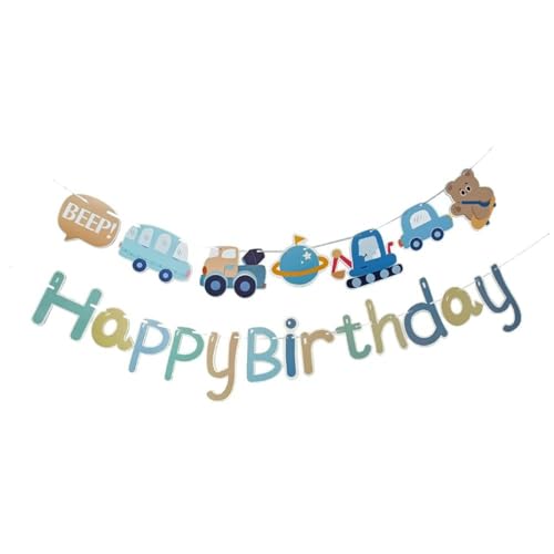zaoalife Cartoon-Rennwagen-Geburtstagsdekorationen, Happy Birthday-Banner mit Girlande, Rennauto, Basteln, hängende Geburtstagsparty-Dekoration, Partyzubehör (1 Set) von zaoalife