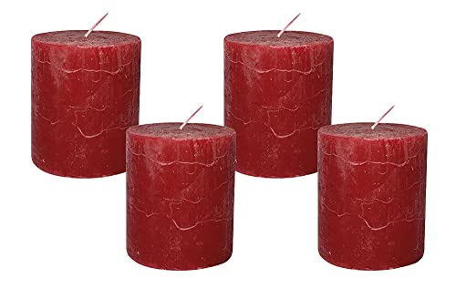 4 Rustic Stumpenkerzen Premium Kerze Rot 7x8cm - 40 Std Brenndauer von zeitzone