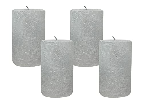 4 Rustic Stumpenkerzen Premium Kerze Silber lackiert 6x10cm - 38 Std Brenndauer von zeitzone