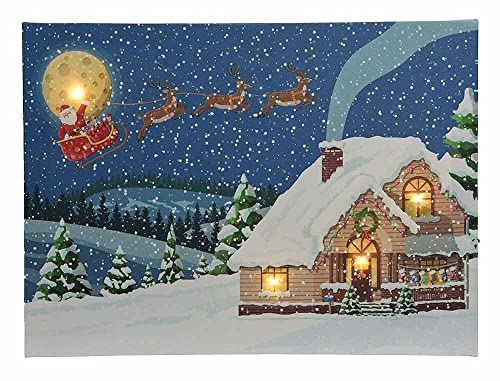 LED Bild Winterlandschaft Weihnachtsmann Schlitten Leinwand Wandbild 28x38cm von zeitzone