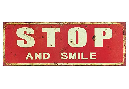 zeitzone Blechschild Stop and Smile Vintage Dekoschild Antk-Stil Nostalgie 36x13cm von zeitzone