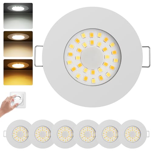 zexhy LED Einbaustrahler Dimmbar LED Spots 230v 5W Bad Einbauleuchten IP44 Deckenspots Warmweiß 3000K Neutralweiß 4000K Kaltweiß 6000K Deckenstrahler für Wohnzimmer,Badezimmer,Küche 6er Set Weiß-Matt von zexhy