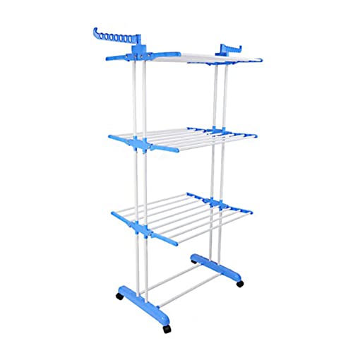 3 Tier Airer Wäscheständer, Platz sparende Wäschetrockner Rack, Wäschetrockner Racks, Faltbare Wäscheständer Trocknen beweglichen Punch frei Gute Tragfähigkeit mit 4 Rädern für Home (Blau) von zomebar