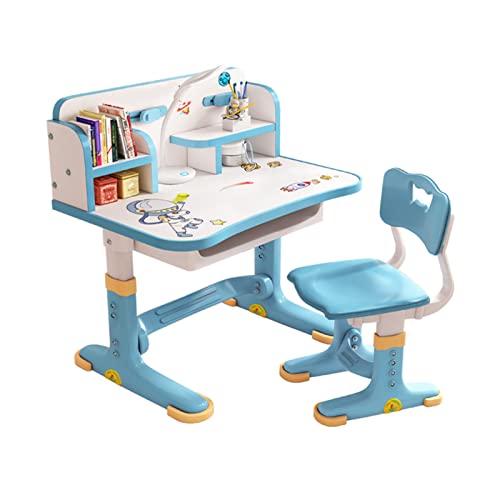 zomebar Kleiner Schreibtisch, Stehpult, Schreibtischstuhl Set, verbreiterter Schreibtisch Multi Separation Cartoon Muster Schreibtischstuhl Set Kinder höhenverstellbarer Studiertisch (Blau) von zomebar