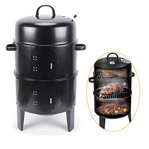 Räuchertonne Hickory Ø 40 cm | Grilltonne, Räucherofen Holz, Smokertonne, 3 in 1 Grillfass, Räuchergrill, Watersmoker | Smoker Grill, Holzkohlegrill mit Deckel, Kohlegrill von 通用