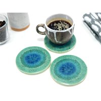 3Er Set Untersetzer Aus Keramik in Türkis Und Blau Für Tassen, Tassen Gläser | Ozean Tischdeko Löffel Rest Geschenk Küche Mama von 10FingersArt