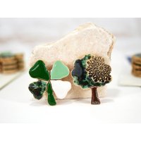 Keramik Kühlschrankmagnet // Vierblättriges Kleeblatt Und Baum Magnet | Glücksmagnet Glücksgeschenk Küchenmagnet von 10FingersArt
