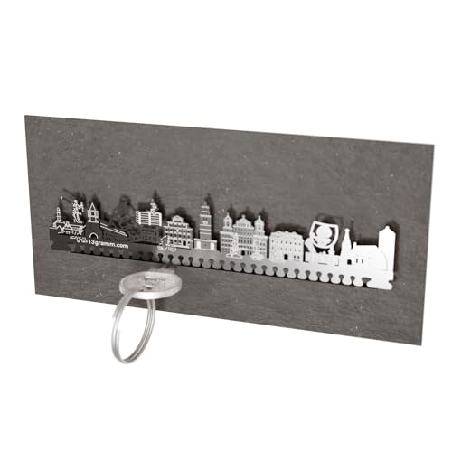 13gramm Augsburg Skyline Schlüsselbrett - stilvolles Souvenir Geschenk für Augsburg Fans, praktisch und edel mit tiefem Steckschlitz zur cleveren Aufbewahrung von 13gramm
