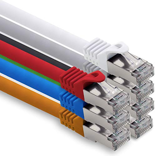 0,25m - 7 Farben - 7 Stück CAT.7 Computer Ethernet Kabel Netzwerkkabel (Rohkabel) Patchkabel S-FTP LSZH PIMF 10GB s RJ45 Stecker Cat6a von 1CONN