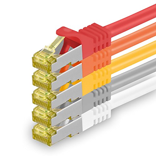 1CONN 5x 0.25 M - CAT-7 Cat.7 Netzwerk-Kabel, Ethernet, Lan & Patch Kabel RJ-45 SFTP 10GB/s - 5 Farben 01 von 1CONN