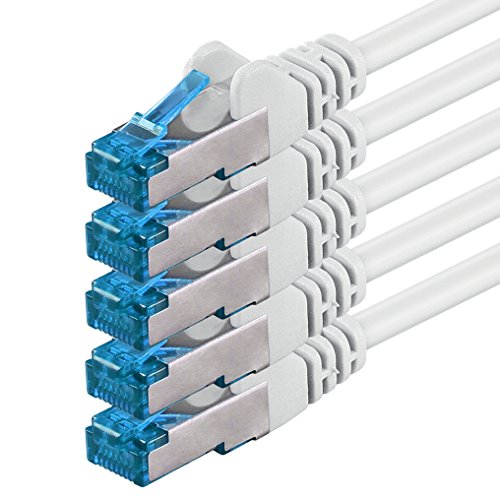 1CONN 5x 0.5 M - CAT-6a Netzwerk-Kabel Ethernet Cable Lan Patch RJ-45 Stecker SFTP 10GB/s - 5 Stück Weiß von 1CONN