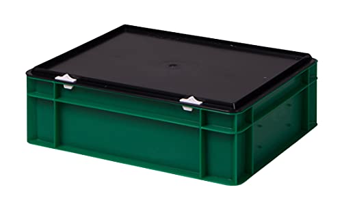 1a-TopStore Stabile Profi Aufbewahrungsbox Stapelbox Eurobox Stapelkiste mit Deckel, Kunststoffkiste lieferbar in 5 Farben und 21 Größen für Industrie, Gewerbe, Haushalt (grün, 40x30x13 cm) von 1a-TopStore