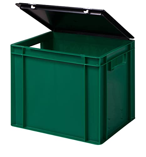 1a-TopStore Stabile Profi Aufbewahrungsbox Stapelbox Eurobox Stapelkiste mit Deckel, Kunststoffkiste lieferbar in 5 Farben und 21 Größen für Industrie, Gewerbe, Haushalt (grün, 40x30x33 cm) von 1a-TopStore