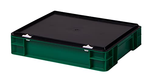 1a-TopStore Stabile Profi Aufbewahrungsbox Stapelbox Eurobox Stapelkiste mit Deckel, Kunststoffkiste lieferbar in 5 Farben und 21 Größen für Industrie, Gewerbe, Haushalt (grün, 40x30x8 cm) von 1a-TopStore