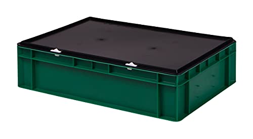 1a-TopStore Stabile Profi Aufbewahrungsbox Stapelbox Eurobox Stapelkiste mit Deckel, Kunststoffkiste lieferbar in 5 Farben und 21 Größen für Industrie, Gewerbe, Haushalt (grün, 60x40x15 cm) von 1a-TopStore