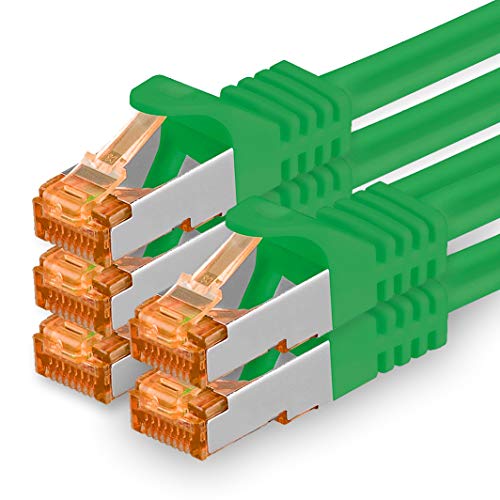 1aTTack.de 0,25m - Cat.7 Netzwerkkabel Grün - 5 Stück Gigabit Ethernet LAN Kabel 10000 Mbit s Patchkabel Cat7 Kabel S FTP PIMF Schirmung LSZH Cat.7 Rohkabel Rj45 Stecker Cat 6a - 5 x 0,25 Meter von 1aTTack.de