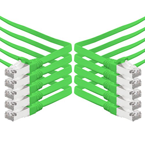 0,25m - grün - 10 Stück CAT.7 Gigabit Ethernet LAN Flachband Flachbandkabel (RJ45) Netzwerkkabel Rohkabel (10Gbit/s) Verlegekabel Flach Slim kompatibel zu Cat.5 - Cat.5e - Cat.6 von 1aTTack.de