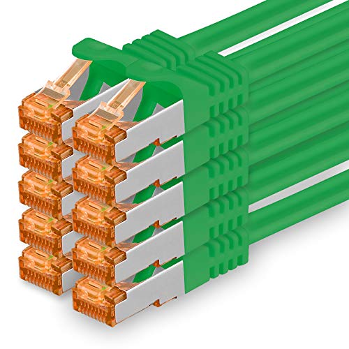 1aTTack.de 0,5m - Cat.7 Netzwerkkabel Grün - 10 Stück Gigabit Ethernet LAN Kabel 10000 Mbit s Patchkabel Cat7 Kabel S FTP PIMF Schirmung LSZH Cat.7 Rohkabel Rj45 Stecker Cat 6a - 10 x 0,5 Meter von 1aTTack.de