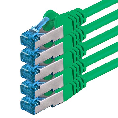 1aTTack.de 0.25m - CAT6a - Netzwerkkabel grün - 5 Stück CAT 6 A Patchkabel 10000 Mbit s SFTP PIMF 500 MHz kompatibel zu CAT5 CAT6 CAT7 DSL Internet Switch Router von 1aTTack.de