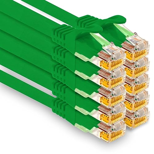 1aTTack.de - 10 X 1,0m Cat7 Netzwerkkabel, Cat.7 Ethernet, Lan & Cat 7 Patchkabel für maximale Internet Geschwindigkeit & verbindet alle Geräte mit RJ 45 Buchse Grün von 1aTTack.de