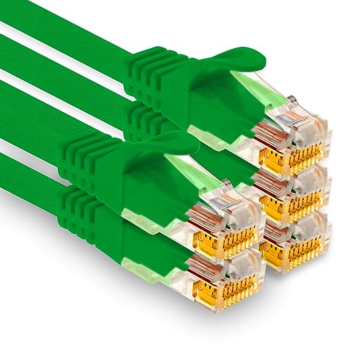 1aTTack.de - 5 X 1,0m Cat7 Netzwerkkabel, Cat.7 Ethernet, Lan & Cat 7 Patchkabel für maximale Internet Geschwindigkeit & verbindet alle Geräte mit RJ 45 Buchse Grün von 1aTTack.de