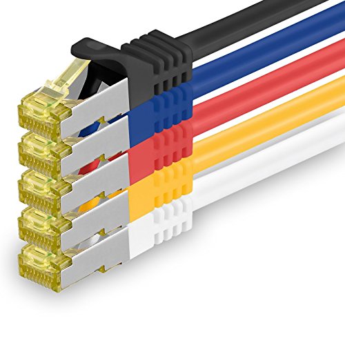 1aTTack.de Cat.7 Netzwerkkabel 0,25m 5 Farben 5 Stück Cat7 Ethernetkabel Netzwerk LAN Kabel Rohkabel 10 Gb s SFTP PIMF LSZH Set Patchkabel mit Rj 45 Stecker Cat.6a von 1aTTack.de