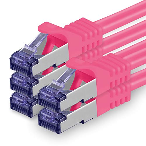 1aTTack.de Cat.7 Netzwerkkabel 0,5m - Magenta - 5 Stück - Cat7 Patchkabel (SFTP/PIMF/LSZH) Rohkabel 10 Gb/s mit Rj 45 Stecker Cat.6a - 5 x 0,5 Meter Magenta von 1aTTack.de