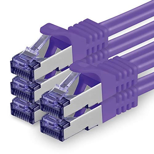 1aTTack.de Cat.7 Netzwerkkabel 0,5m - Violett - 5 Stück - Cat7 Patchkabel (SFTP/PIMF/LSZH) Rohkabel 10 Gb/s mit Rj 45 Stecker Cat.6a - 5 x 0,5 Meter Violett von 1aTTack.de