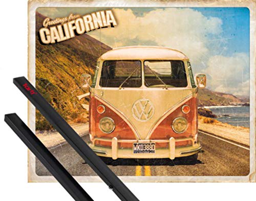 1art1 Autos Mini-Poster (50x40 cm) VW Camper, Cali Camper + EIN Paar Posterleisten, Schwarz von 1art1