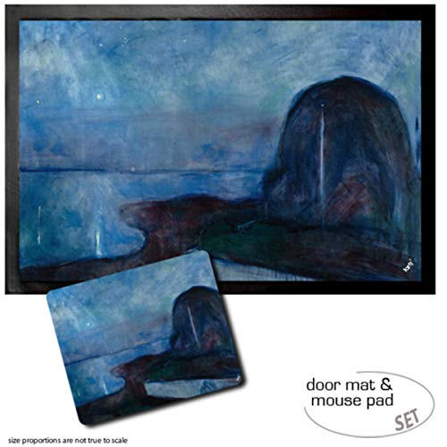 1art1 Edvard Munch, Sternennacht, 1893 Fußmatte Dekomatte Innenbereich | Design Türmatte (60x40 cm) + Mauspad (23x19 cm) Geschenkset von 1art1