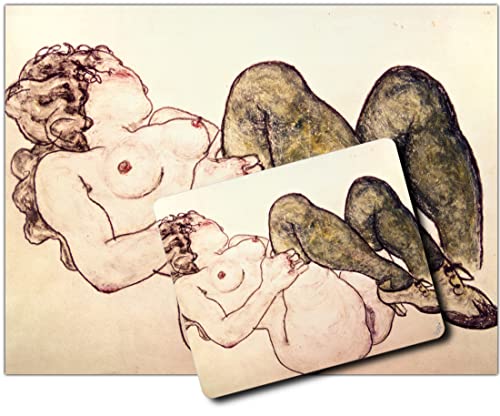 1art1 Egon Schiele, Akt Mit Grünen Strümpfen, 1918 1 Kunstdruck Bild (80x60 cm) + 1 Mauspad (23x19 cm) Geschenkset von 1art1