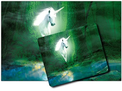 1art1 Einhörner, Das Einhorn Im Grünen Zauberwald 1 Kunstdruck Bild (120x80 cm) + 1 Mauspad (23x19 cm) Geschenkset von 1art1